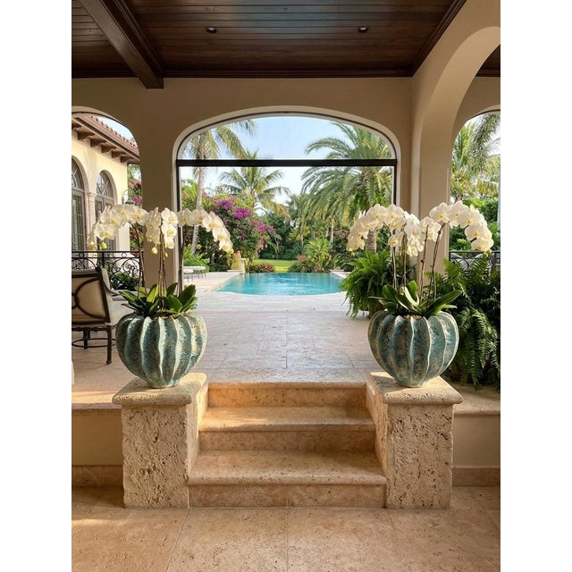 Pair of Italian Artisan Ribbed "Lava" Ceramic Vessels For Sale - Image 11 of 11