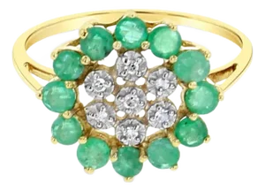Emerald & Diamond Sunburst Ring 1.00cttw 14k Yellow Gold, Size 4