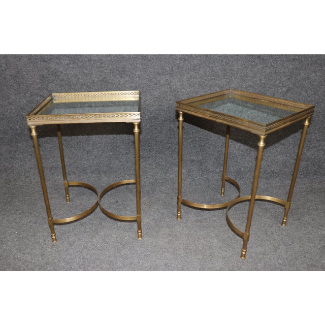 Pair 1960's Maison Jansen Style Mirrored Top & Brass End Tables For Sale In Philadelphia - Image 6 of 11