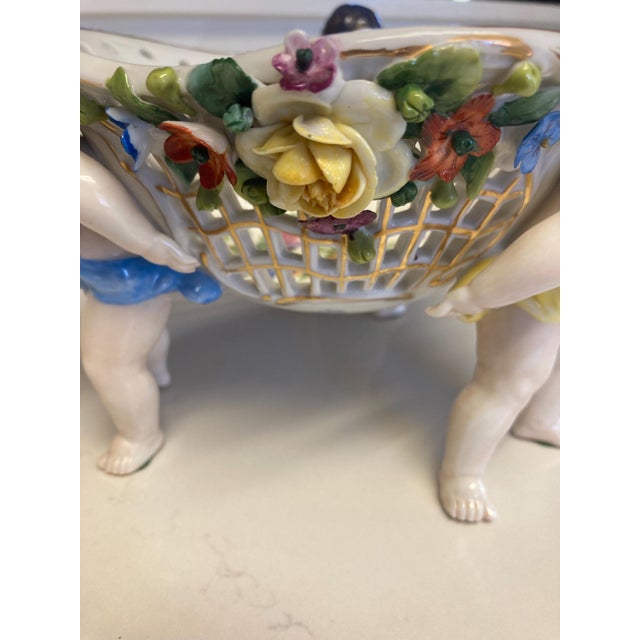 Traditional 1950s Porcelain China Basket Centerpiece For Sale - Image 3 of 8