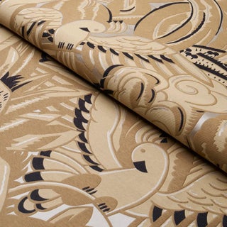 SAMPLE - Schumacher Parrots Moderne Fabric In Sandstone For Sale