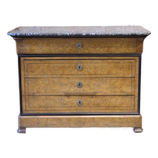 Antique French Louis Philippe Burl Walnut Four-Drawer Commode With Marble Top For Sale