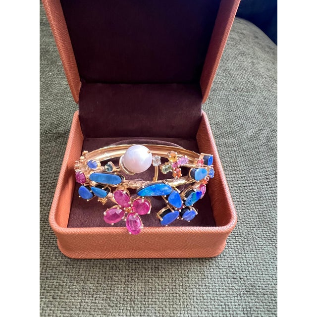 Late 20th Century Bochic "Capri" Vintage Ruby, Sapphire & Blue Opal Cuff Set In 18K & Silver For Sale - Image 5 of 18