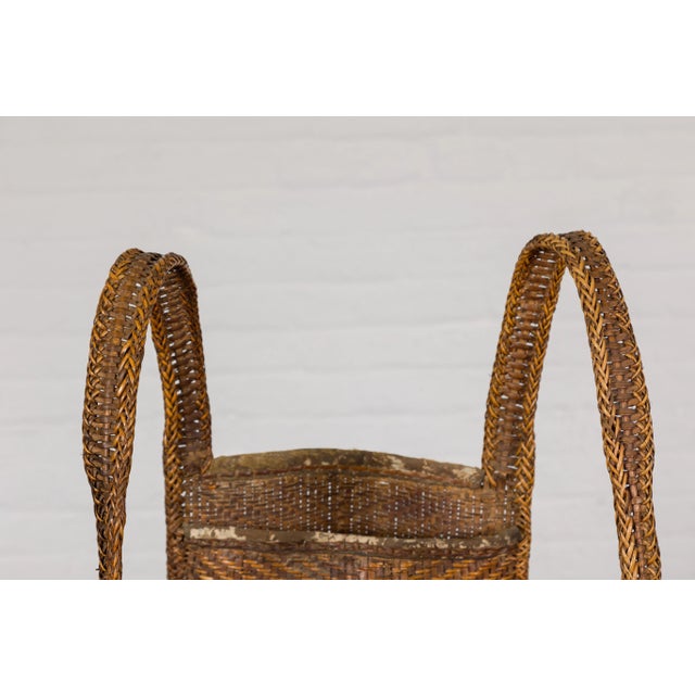 Wood 19th Century Tribal Handwoven Rattan Backpack with Inner Pockets For Sale - Image 7 of 12