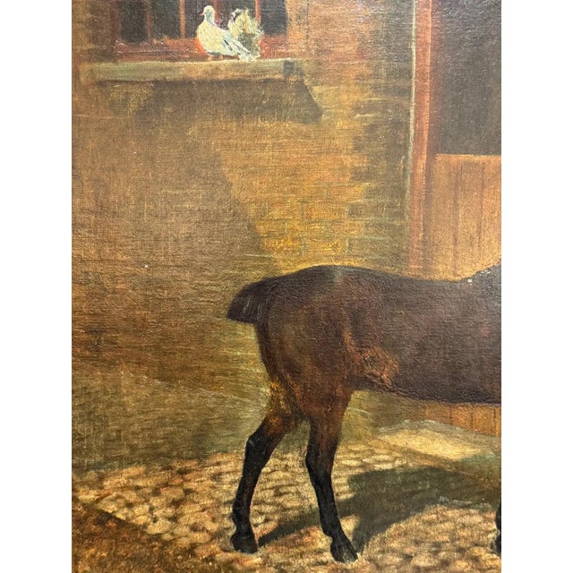 Textile 19th Century English Oil on Canvas Horse and Stable For Sale - Image 7 of 8