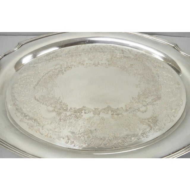 Early 20th Century 1847 Rogers Bros Eternally Yours Silver Plated Oval Serving Platter Butlers Tray For Sale - Image 5 of 14