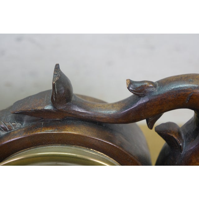 Mid 20th Century Rare Chelsea Carved Dolphin Nautical Maritime Ship Mantel Clock & Barometer 25" For Sale - Image 4 of 16