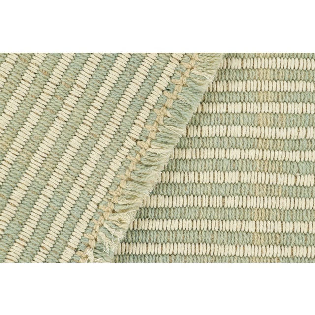 Textile Rug & Kilim’s Contemporary Kilim in Ivory White and Blue Textural Stripes For Sale - Image 7 of 7