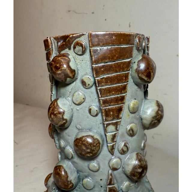 Gray Vintage 25 Handmade Hobnail Pottery Chalice Goblet Brutalist Sculpture Vase For Sale - Image 8 of 14