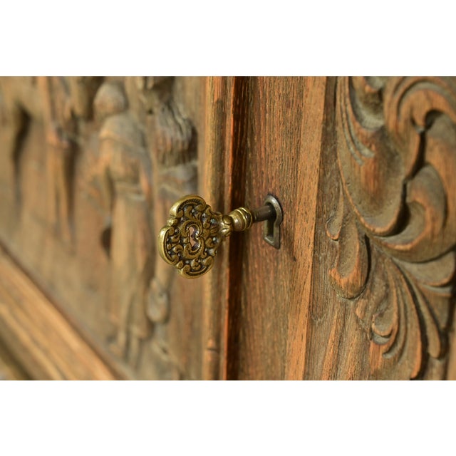 Antique Danish Renaissance Revival Carved Oak Sideboard or Bar Cabinet, Circa 1890s For Sale In South Bend - Image 6 of 13