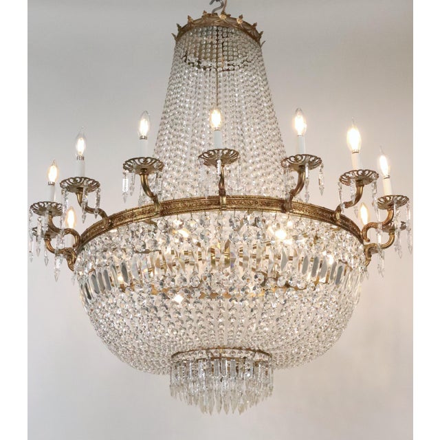 Mid 20th Century Large Scale Empire Crystal & Brass Basket Chandelier For Sale - Image 14 of 15