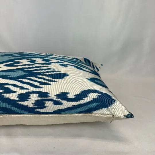 Turkish Modern Blue Silk Ikat Pillow Cover For Sale - Image 4 of 5