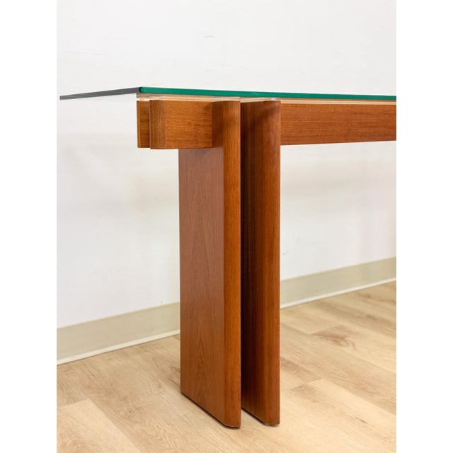 Vintage MCM Danish Teak Puzzle Console Table, Glass Top Mid Century, Entry Table, Danish Modern Sofa Table For Sale - Image 9 of 17