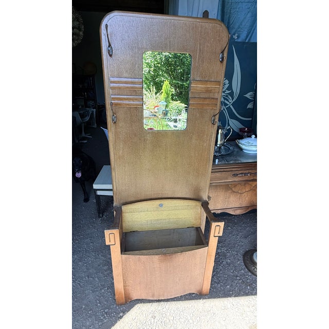 1930s Arts & Crafts Hall British Tree With Mirror and Storage Bench by Harris Lebus For Sale In Portland, OR - Image 6 of 13