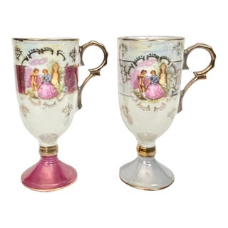 Vintage Royal Vienna Demitasse Cups – Set of 2 - Iridescent Lusterware With Gold Trim - a Pair For Sale
