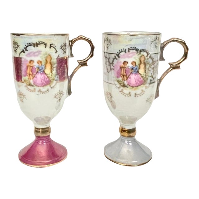 Vintage Royal Vienna Demitasse Cups – Set of 2 - Iridescent Lusterware With Gold Trim - a Pair For Sale