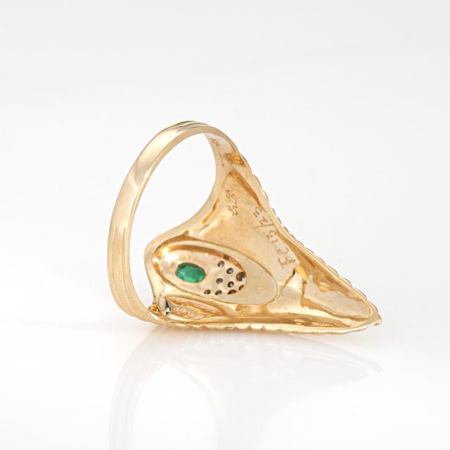 1970s Erte Peacock Rayonnement Ring LTD Edition Emerald Diamond Vintage 14k Gold, Size 7.5 For Sale - Image 5 of 8