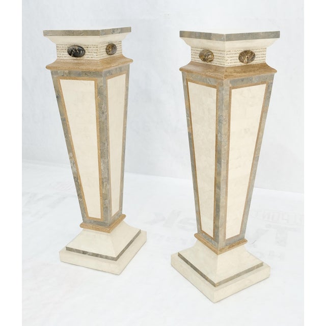 Pair of Tessellated Marble Tapered Square Obelisk Shape Pedestals Stands MINT! For Sale - Image 9 of 12