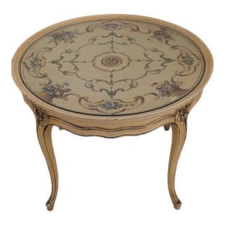 Vintage Handpainted Italian Design Toleware Round Coffee Table For Sale