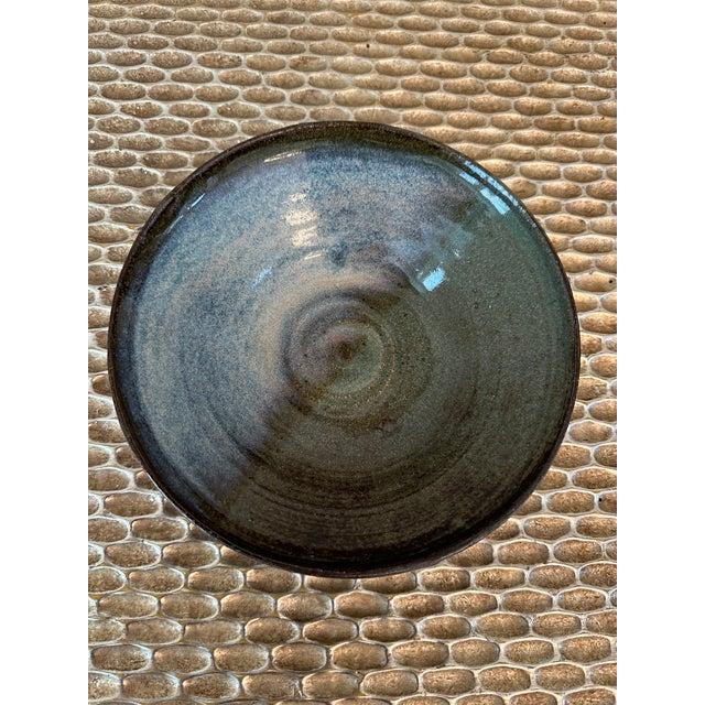 Vintage 1970’s Signed Colorblocked Studio Piece in Brown Terracotta With Olive Green & Taupe With Blue Glaze For Sale - Image 12 of 12