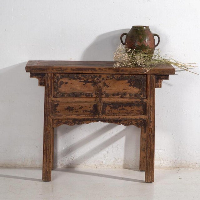 Antique Elm Console Table with Iron Hardware from Amaru For Sale - Image 9 of 11