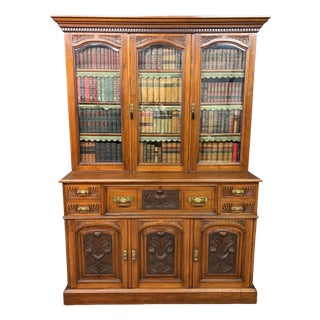 Victorian Carved Walnu Bookcase witht Secretaire, 1880 For Sale