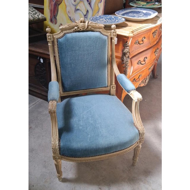 Louis XVI Style Armchair in Lacquered Wood, 1930s For Sale - Image 3 of 6