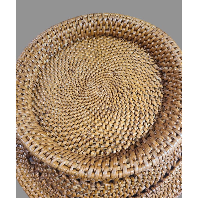 Mid 20th Century Vintage Wicker Tightly Woven Basket With Handle For Sale - Image 6 of 11