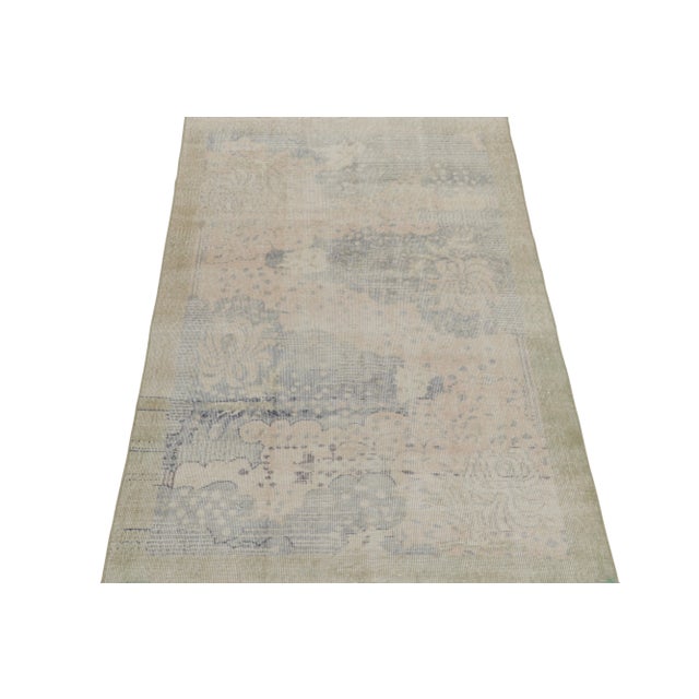 Traditional 1960s Vintage Distressed Rug in Blue, Green and Beige Abstract Patterns For Sale - Image 3 of 8
