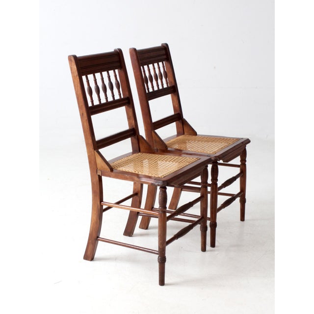 Antique Eastlake Side Chairs With Cane Seats Pair For Sale - Image 11 of 13