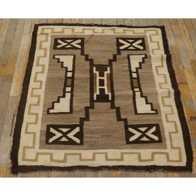 1930s American Navajo Carpet ( 3' 2'' x 3' 6'' - 97 x 107 cm ) Antique Native American Navajo Medallion Pattern Flat Weave...