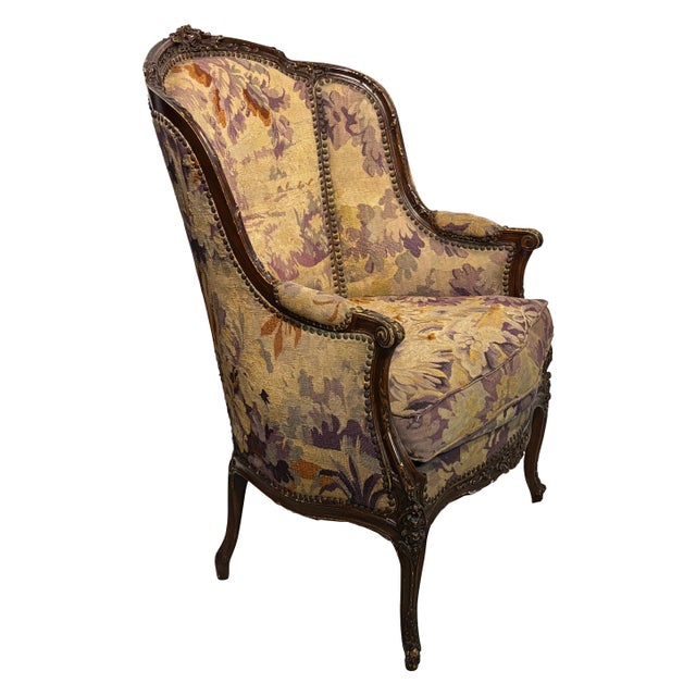 Early 20th Century French Bergere Chair With 19th Century Tapestry Upholstery, French 1920's For Sale - Image 5 of 7