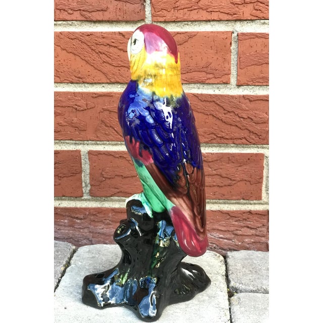 1960s Vintage Glazed Ceramic Parrot Figurine For Sale - Image 5 of 10