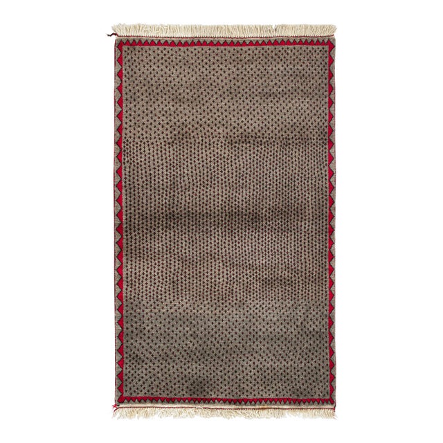 1950s Vintage Persian Rug in Beige With Red and Black Geometric Patterns by Rug & Kilim For Sale