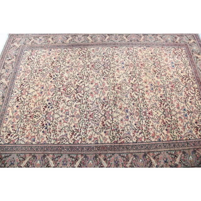 Beige Vintage Hand-Knotted Kayseri Rug – Floral Wool on Cotton Area Carpet -7' X 5' For Sale - Image 8 of 12