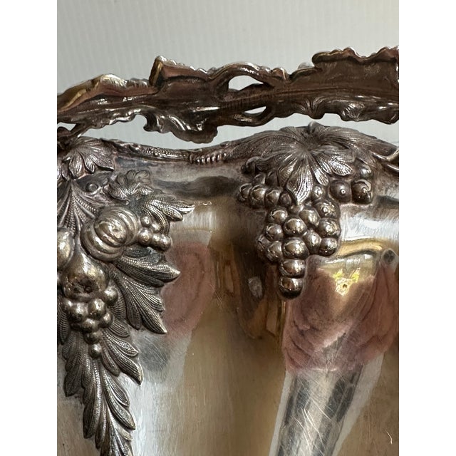 Metal Vintage 11" Extra Silver Plated Bride's Basket With Swing Handle Grapes Motif For Sale - Image 7 of 18