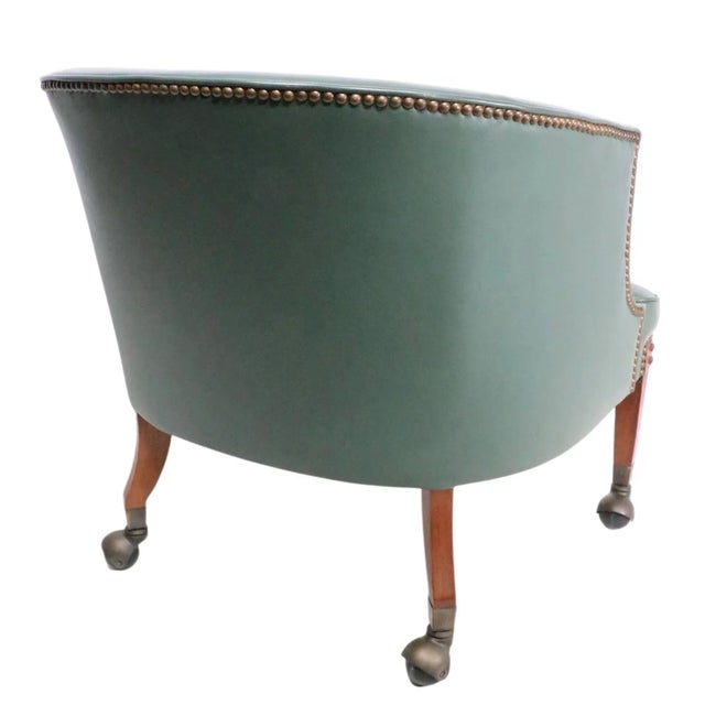 Baker Furniture Company Mid 20th Century Leather Tub Chair With Nailhead Studs and Ball Caster Feet For Sale - Image 4 of 14