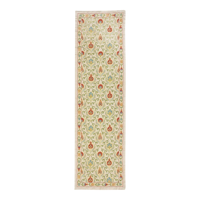 20x68 in 100% Silk Wall Hanging. Embroidered Table Runner. Traditional Tablecloth For Sale