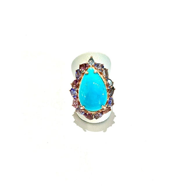 Baroque Bochic "Capri" Vintage Turquoise & Tanzanite Ring Set In 18K White Gold & Silver For Sale - Image 3 of 18