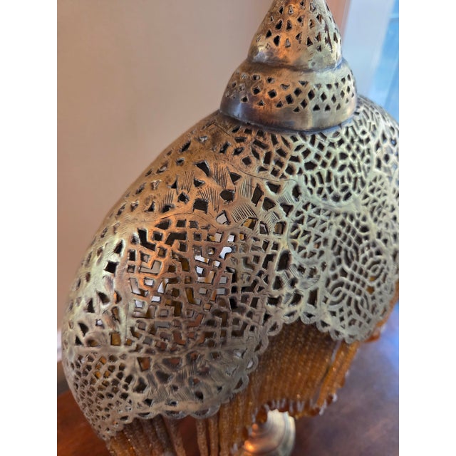 Islamic Antique Moorish Moroccan Pierced Brass Table Lamp For Sale - Image 3 of 14