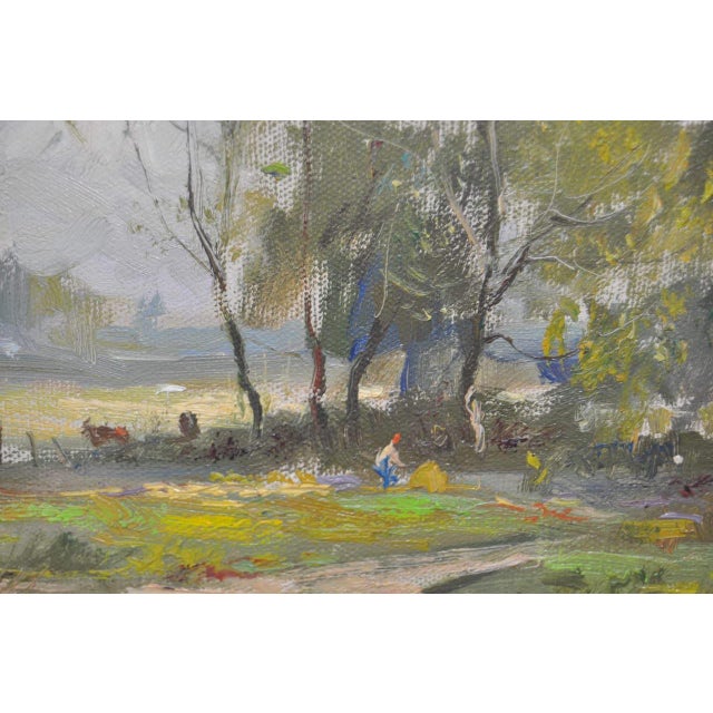 Impressionist Wayne Morrell (American, 1923-2013) New England Country Landscape W/ Figures C.1970 For Sale - Image 3 of 8