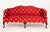 Queen Anne Style Camelback Sofa, with red and golden silk si bat pattern upholstery on six carved mahogany cabriole legs....