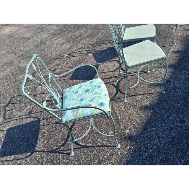 Set of 5 Vintage Wrought Iron Patio Chairs in Aqua Blue For Sale In Tampa - Image 6 of 7