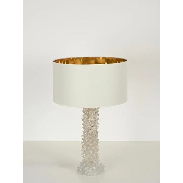 Large Murano Rostrato Glass Table Lamp with Linen Lampshade from Barovier, Italy, 1950s For Sale - Image 6 of 18