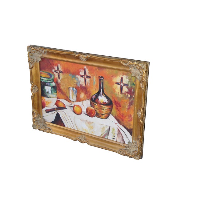 Post Impressionist Mid 20th Century Flask Glass Jug Post Impressionist Still Life Oil Painting After Paul Cezanne For Sale - Image 3 of 10