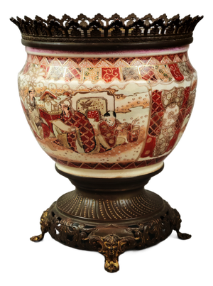 Antique Japanese Satsuma Jardiniere Vase with Bronze Mounts, 1800s