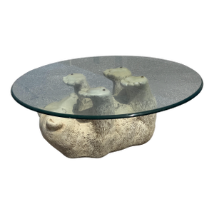Vintage Rare Polar Bear + Glass Top Coffee Table, 1970s