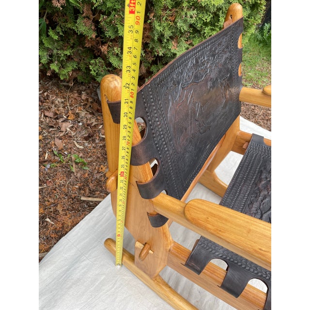 Brown Mid-Century Modern Angel Pazmiño "Cotacachi" Hand-Tooled Leather Rocking Chair For Sale - Image 8 of 11