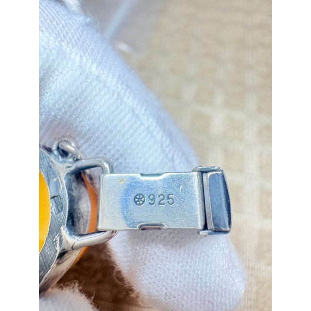 Vintage Polish Baltic Egg Yolk Amber Sterling Silver Bracelet Gdansk 56.9g For Sale - Image 4 of 15