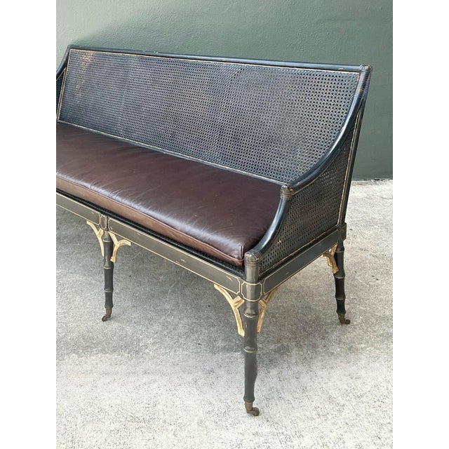 Vintage Leather Cushion Cane Settee For Sale In West Palm - Image 6 of 17